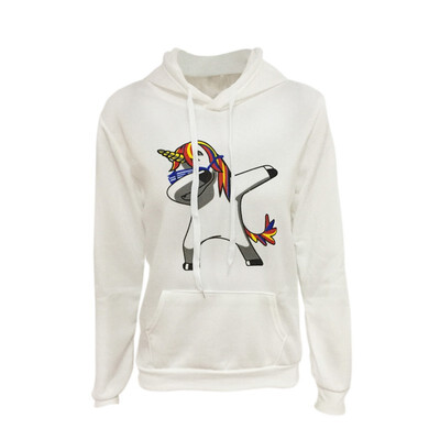

Sweatshirt Female Hoodie Pullover Teen Girl Long Round Collar Tunic Printed Unicorn Sweatshirt Eared Hoodie Pullover Top