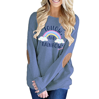 

Nomeni Women Rainbow Letter Printed Casual Top T Shirt Ladies Long Sleeve Top Blouse