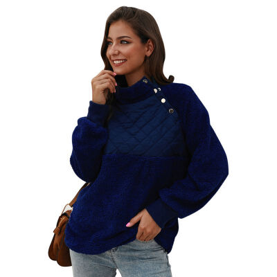 

Warm Sweatshirt Women Stylish Personality All-match Sweatshirt Long Sleeve Color-blocked Keep Warm Turtleneck Jacket