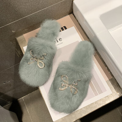 

Fur slippers for women wearing 100 flat soles in autumn&winter