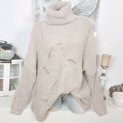 

Tailored Women Casual Solid Turtleneck Knitted Hollow out Long Sleeve Sweater Top Blouse