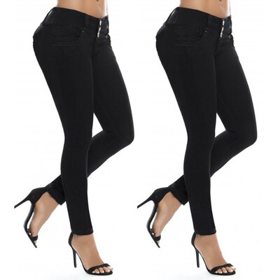 

Tailored Women Middle Waisted Skinny Jeans Stretch Slim Pants Calf Length Pencil Pants