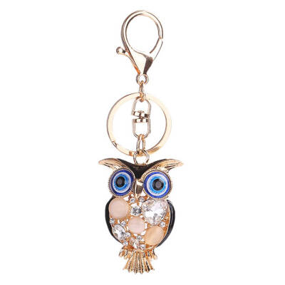 

Alloy Key Chains Blue Eye Owl Key Ring Rhinestone Car Keys Holders Jewelry Gift Cartoon Animal Keychain