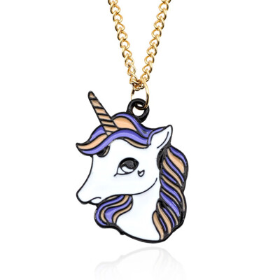 

Flying Unicorn Charm Pendant Enamel Heart Animal Necklaces For Women Men Collar Pendant