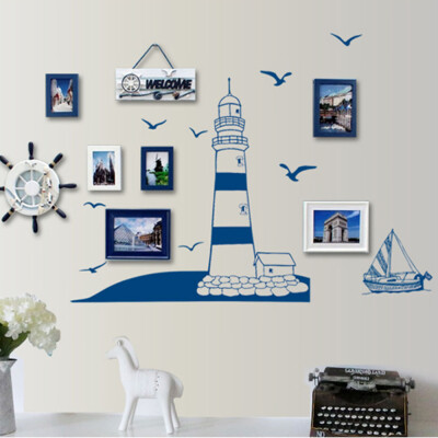 

Removable Wall Sticker Blue Sailing Boat Tower Photo Art Decals Mural DIY Wallpaper for Room Decal 225 50cm