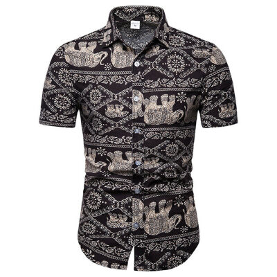 

Mens Hawaii Shirts Short Sleeve Elephant Tops Summer Casual T-Shirt Plus Size