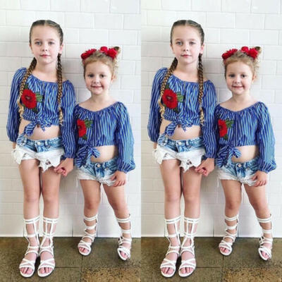 

Fashion Kid Baby Girls Crop Tops T Shirts Blouse Denim Short Jeans Pants Outfits