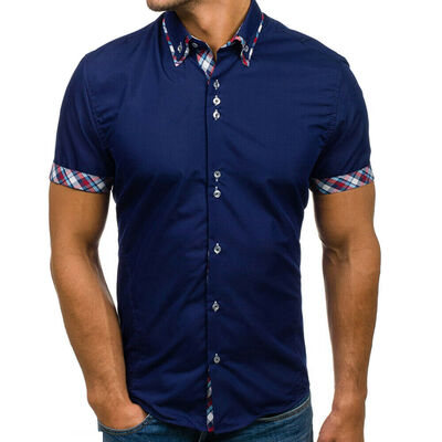 

Mens Slim Fit Summer Short Sleeve Muscle Casual Button-down Formal Shirt Top Tee