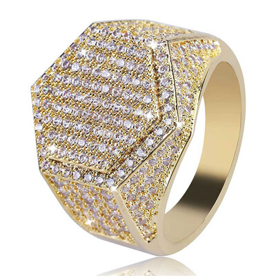 

Men  Ring Hip Hop Micro Pave Cz Finger Ring Silver Gold Diamond Square Rings For Men Jewelry Size 7-12