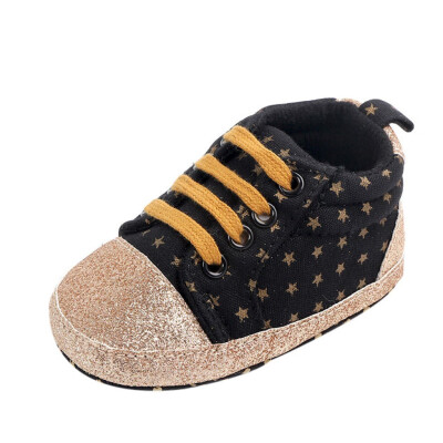 

Newborn Baby Toddler Star Print Canvas First Walkers Soft Sole Casual Shoes