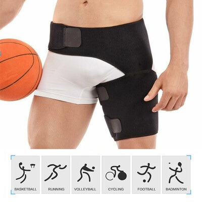 

Thigh Support Compression Brace Wrap Black Sprains Therapy Groin Leg Pain Hip