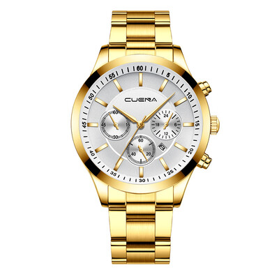 

Gobestart CUENA Mens Business Steel Belt Watch Three Eyes Six-Piece Calendar Quartz Watch