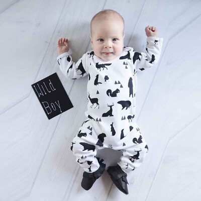 

Newborn Infant Clothes Baby Boy Girl Tops Animals Print Romper Outfits Jumpsuit