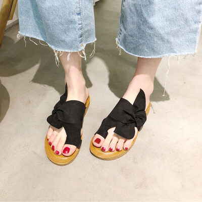 

Rose Womens Fashion Flats Flip Flops Butterfly-knot Slippers Beach Roman Slipper