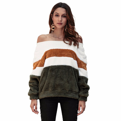 

Fashion Women Off-the-shoulder Sweatshirt Women Autumn&Winter New Striped Sweater Long-sleeved Shirt