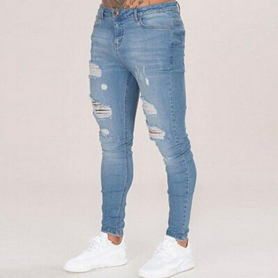 

SUNSIOM Mens Skinny Stretch Jeans Distressed Ripped Jeans Freyed Biker Denim Pants NEW