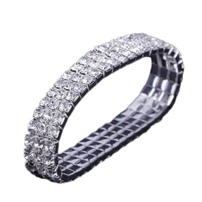 

New Style Fashion Women Rhinestone Crystal Elastic Stretch Silver Cuff Bracelet Bangle for Wedding Party1-10 Rows