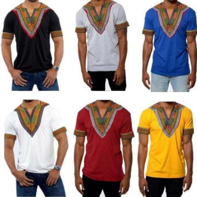 

2018 Mens African Clothing Dashiki Style Cotton Printing Tops Man T Shirt SP UK