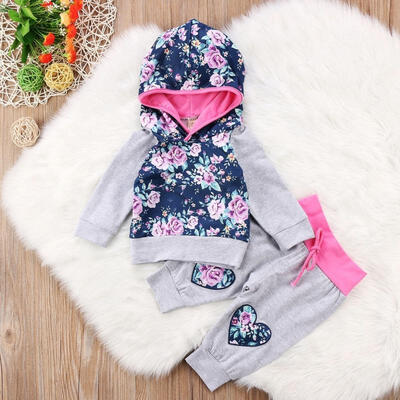 

Adorable Newborn Baby Girls Floral Hooded Tops Pants Outfits Set Clothes Casual 0-24M