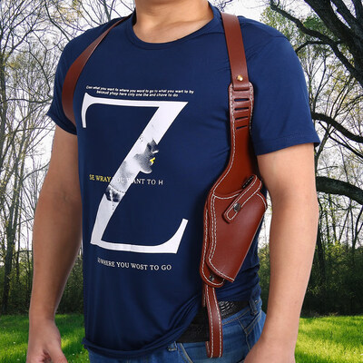 

Greensen Genuine Leather Vertical Handgun Holster Shooting Gun Pouch For Left Shoulder