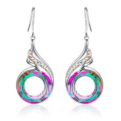 

Women Gradient Color Rhinestone Inlaid Peacock Dangle Hook Earrings Jewelry Gift