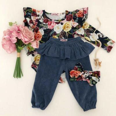 

UK Autumn Newborn Infant Baby Girl Clothes Floral Tops RomperPants 3PCS Outfit