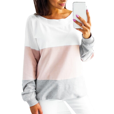 

Casual Color Block Bandage Backless Long Sleeve Sweatshirt Women Loose Pullover