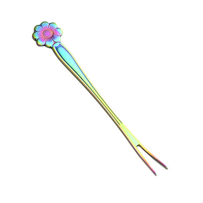 

Toponeto Colorful Flower Stainless Steel Fruit Fork Two Tooth Dessert Fork Home Kitchen