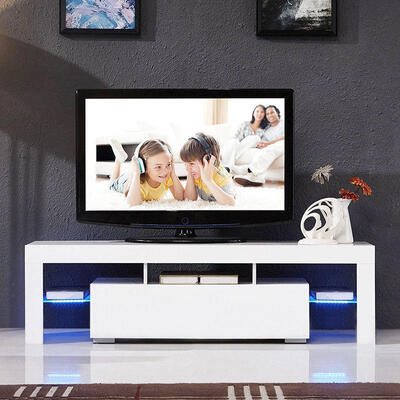 

Modern TV Unit Cabinet Stand Shelf Table Free LED Storage Drawer White