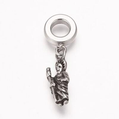 

304 Stainless Steel European Dangle Beads Large Hole Pendants Jesus Antique Silver 28mm Hole 5mm Pendant 18x7x3mm