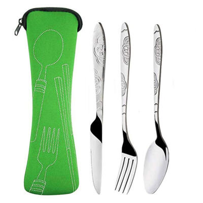 

3pcs Stainless Steel Cutlery Set Steak Knife Fork Spoon with Cloth Bag