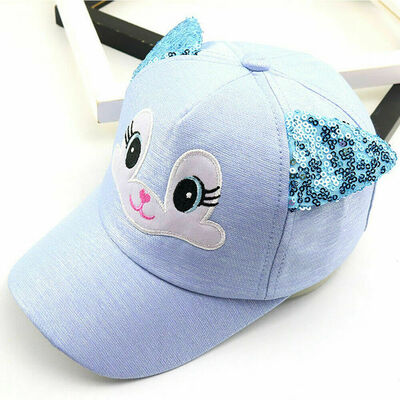 

Kids Children Girls Cartoon Baseball Cap Visor Sequins Cat Ears Snapback Sun Hat