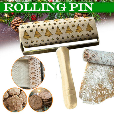 

Tailored Wooden Christmas Embossing Rolling Pin Engraved DIY Tools for Baking Cookie Kid