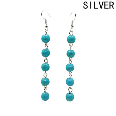 

Women Earrings Beads Yoga Rainbow Round Natural Stone Long Drop Silver Color Earrings Pendientes Mujer Moda