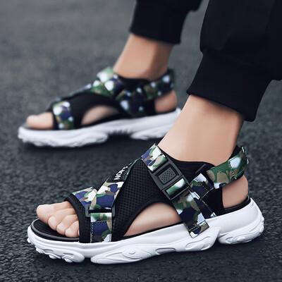 

Black ins trendy male summer youth anti-skid casual slippers sandals two words to drag outdoor mesh surface breathable