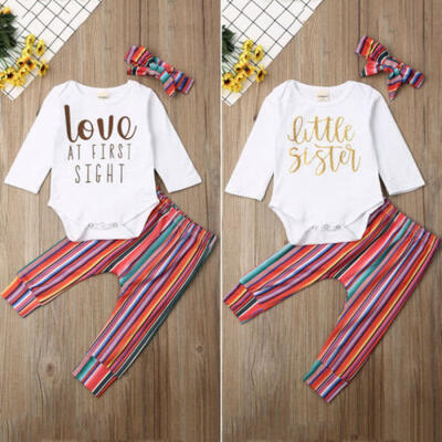 

3PCS Newborn Baby Girl Casual Clothes Long Sleeve Romper BodysuitPants Outfits