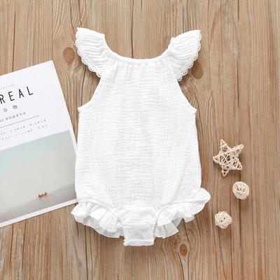

Infant Baby Girls Fly Sleeve Lace Solid Print Ruffles Romper Bodysuit Clothes