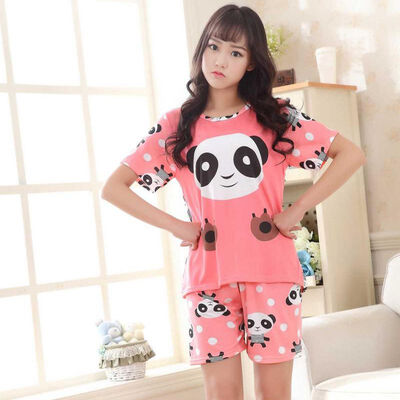 

2pcsset Women Sleep Wear O-neck Pink Printing Nightgowns for Girl Home wear women Short Sleeve Tshirt Shorts Pajama Sets