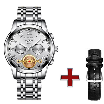 

Top Brand Luxury Watches Men Fashion stainless Steel calendar week male quartz casual business watch Roman number man clock