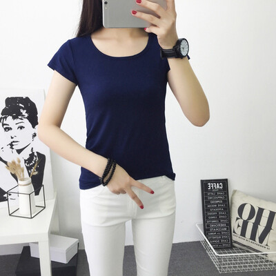 

Solid Color Short-sleeved Womens T-shirt Summer Ladies Slim O-neck Short-sleeved T-shirt