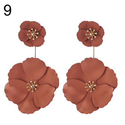 

Fashion Women Dual Layer FabricFlower Dangle Ear Stud Earrings Jewelry Decor