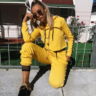 

Womens Sport Hoodies Sweatshirt Crop Tops Pants Set 2Pcs Tracksuit Sweat Suit