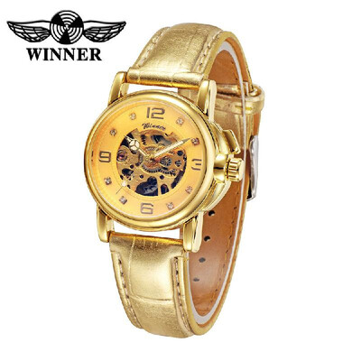 

WINNER Fashion OL Style Watch High Quality Hollowed-out Hand-winding Mechanical Women Wristwatch