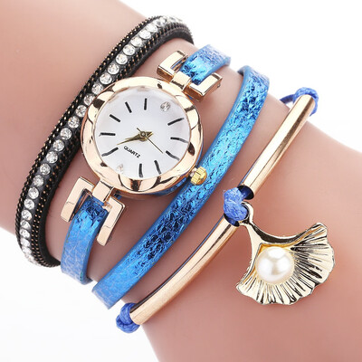 

Duoya brand ladies circle table shell pearl fashion casual diamond PU watch