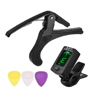 

Guitar Accessory Set for Beginners with Clip-on LCD Digital Guitar Tuner Lightweight Guitar Capo 3pcs Guitar Picks Instrument Tool
