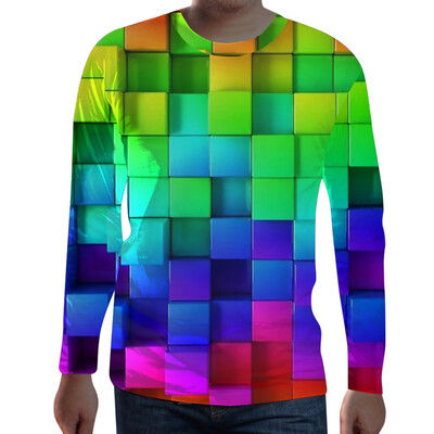 

Toponeto Men Funny 3D Print Round Neck Long Sleeve T Shirt Tops Casual Daily Blouse