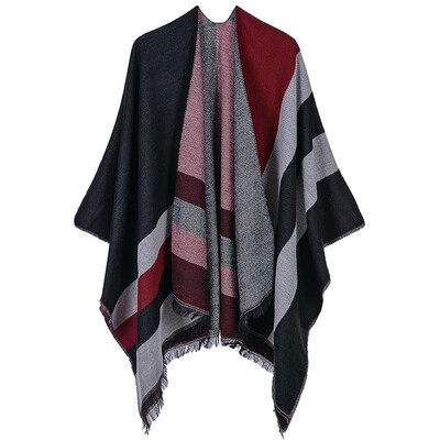 

Fashion Women Winter Poncho Striped Print Pattern Scarf Thick Warm Shawl Vintage Casual Pashmina Cloak Outerwear