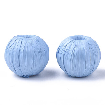 

Handmade Raffia Woven Beads with Wood Inside Round LightSkyBlue 1718x1718mm Hole 6mm