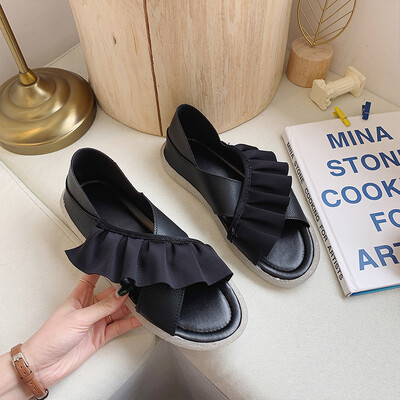 

Two shoes women 2019 new fish mouth soft bottom fairy wind sandals women summer skirt flat-bottomed slippers
