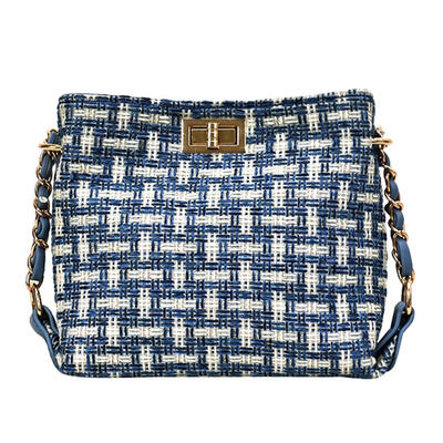 

Cotton Rope Crossbody Bag Women Woven Packs Plaid Bucket Shoulder Bags